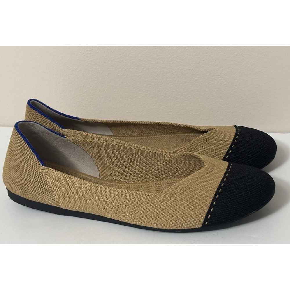 Rothy's Halo Round Toe Tan Black Ballet Flats Shoes Comfort Classic Women's 8